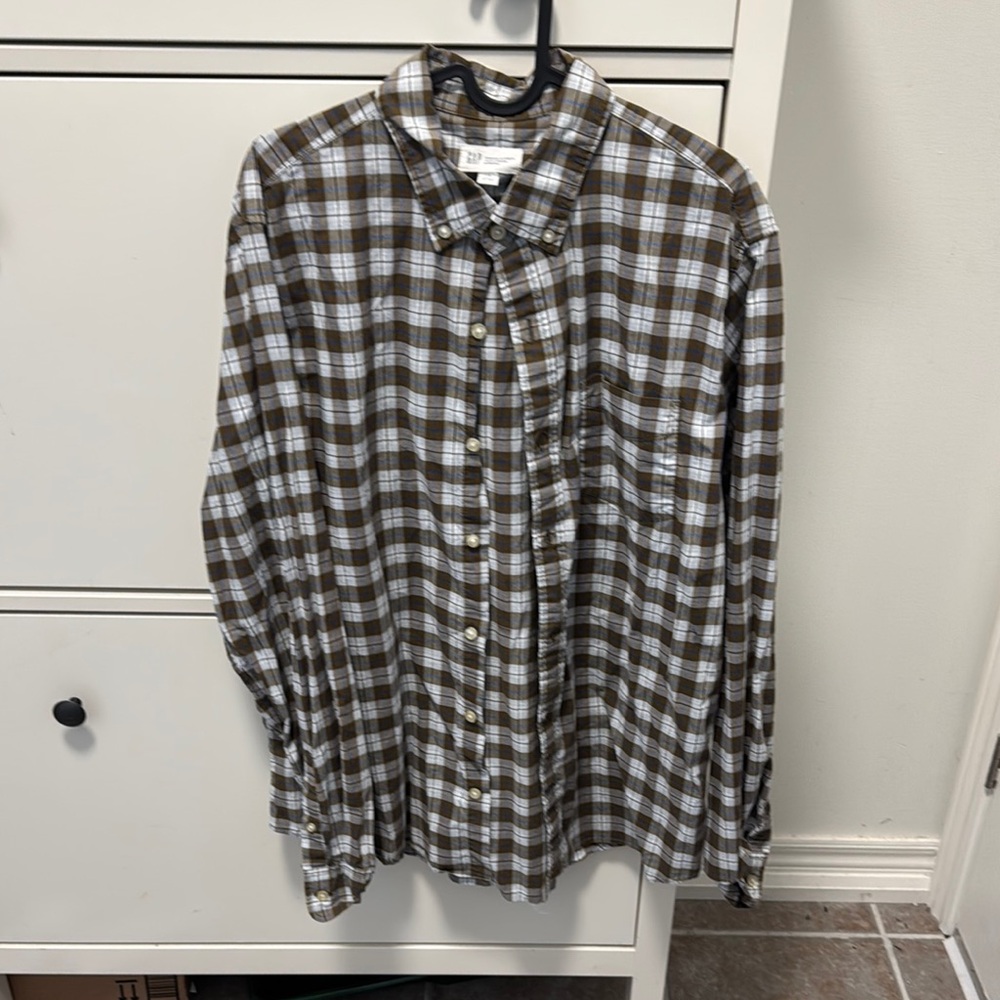 GAP Brown and White Casual Button Down Shirt